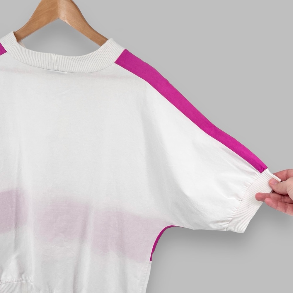 Vintage 80s Asher III Color Block Top Sz M White Pink Cotton Linen Retro Street - Picture 11 of 16